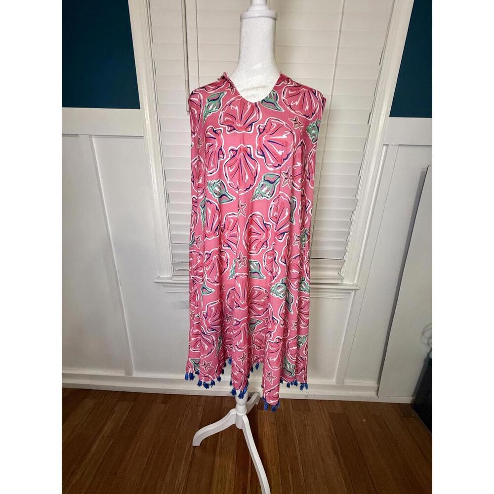 Simply Southern XL Pink Floral Sleeveless Dress with Tassel Hem